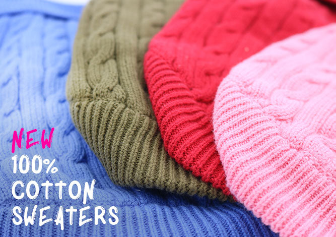 100% Combed Cotton Cable Knit Dog Sweater Group - Solids