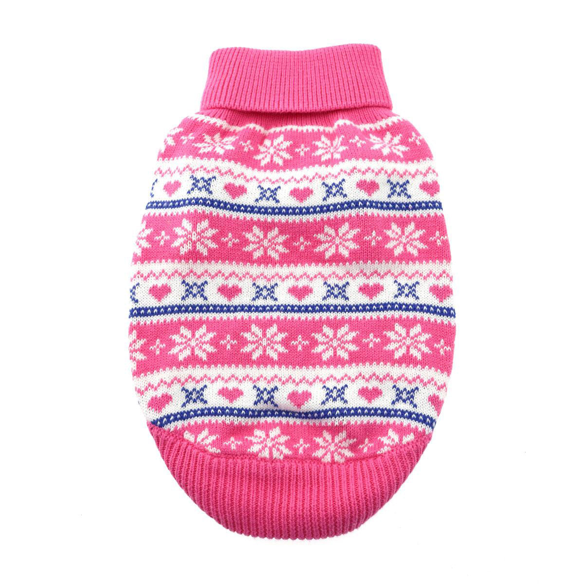 Snowflake and Hearts Dog Sweater- Pink