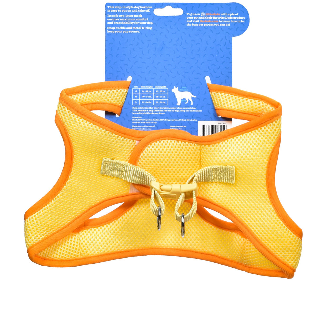 Yellow Mesh Dog Harness - MEDIUM