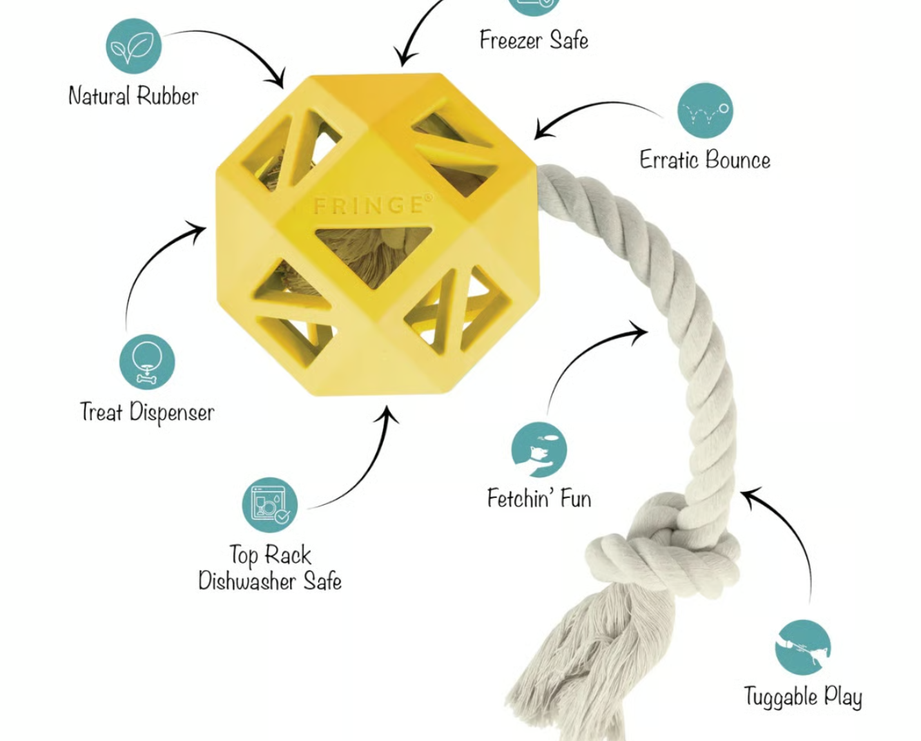 PetShop by Fringe Studio Yellow Pull My Way Rubber Dog Toy